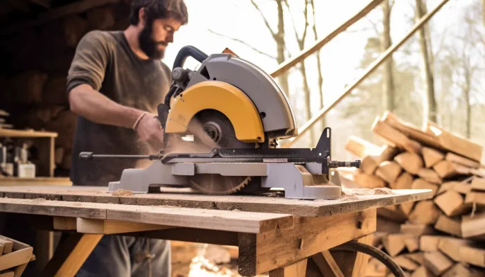cutting firewood with miter saw