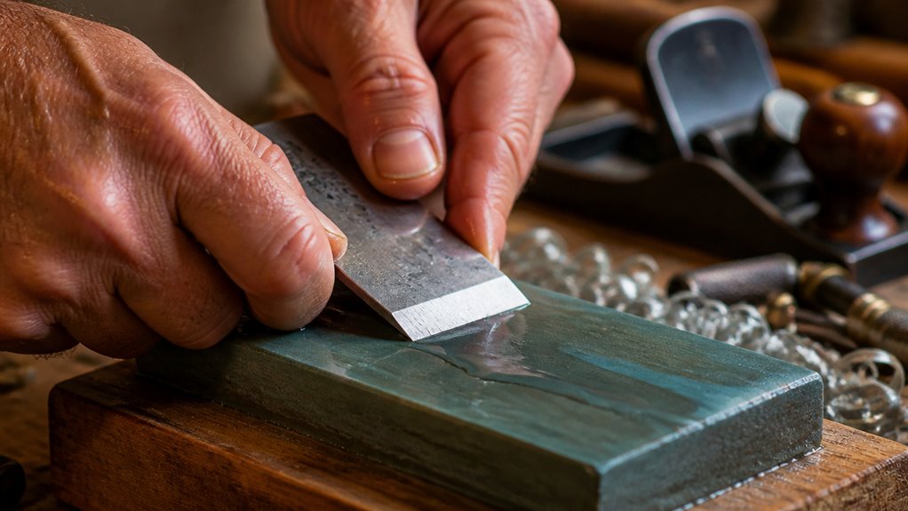 sharpen plane blade with stones